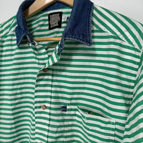 Panhandle Slim Rough Stock Western Shirt Men Large Green White Denim Collar - Picture 2 of 10